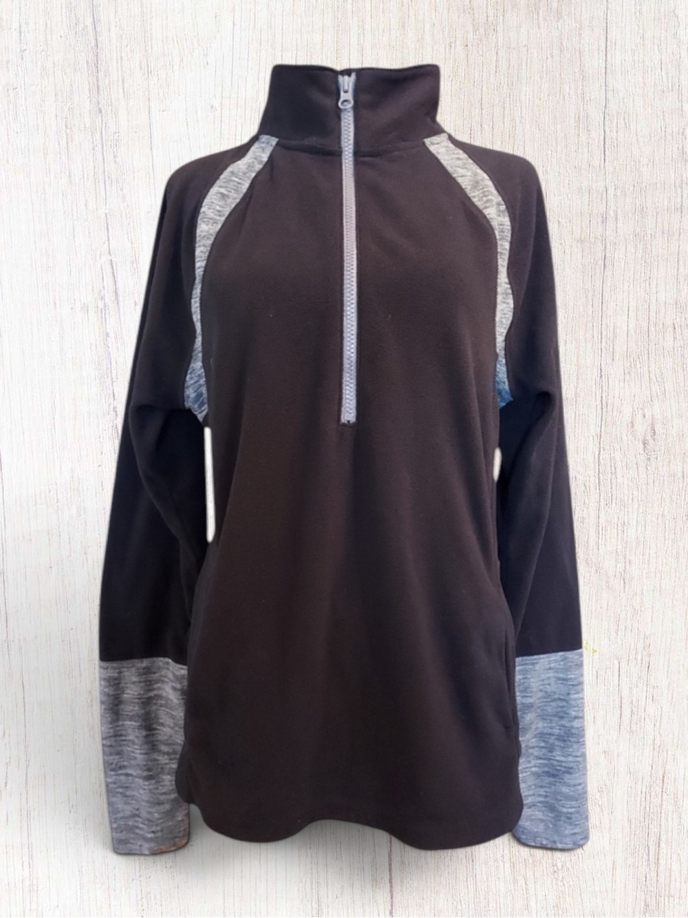 SO Top Black Gray Pullover Quarter Zip Fleece Thumbholes Cozycore Athleisure XL
